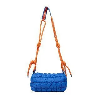Women's lightweight nylon messenger bag in pillow shape with crossbody strap and rhombus pattern