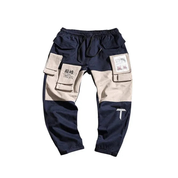 Harlan beam pants in green, grey, and navy blue cotton with elastic waistband, straight-leg design, sizes M to 5XL