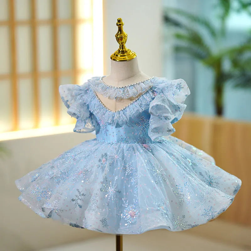 Sky blue polyester princess costume dress for girls, available in heights 90-130cm