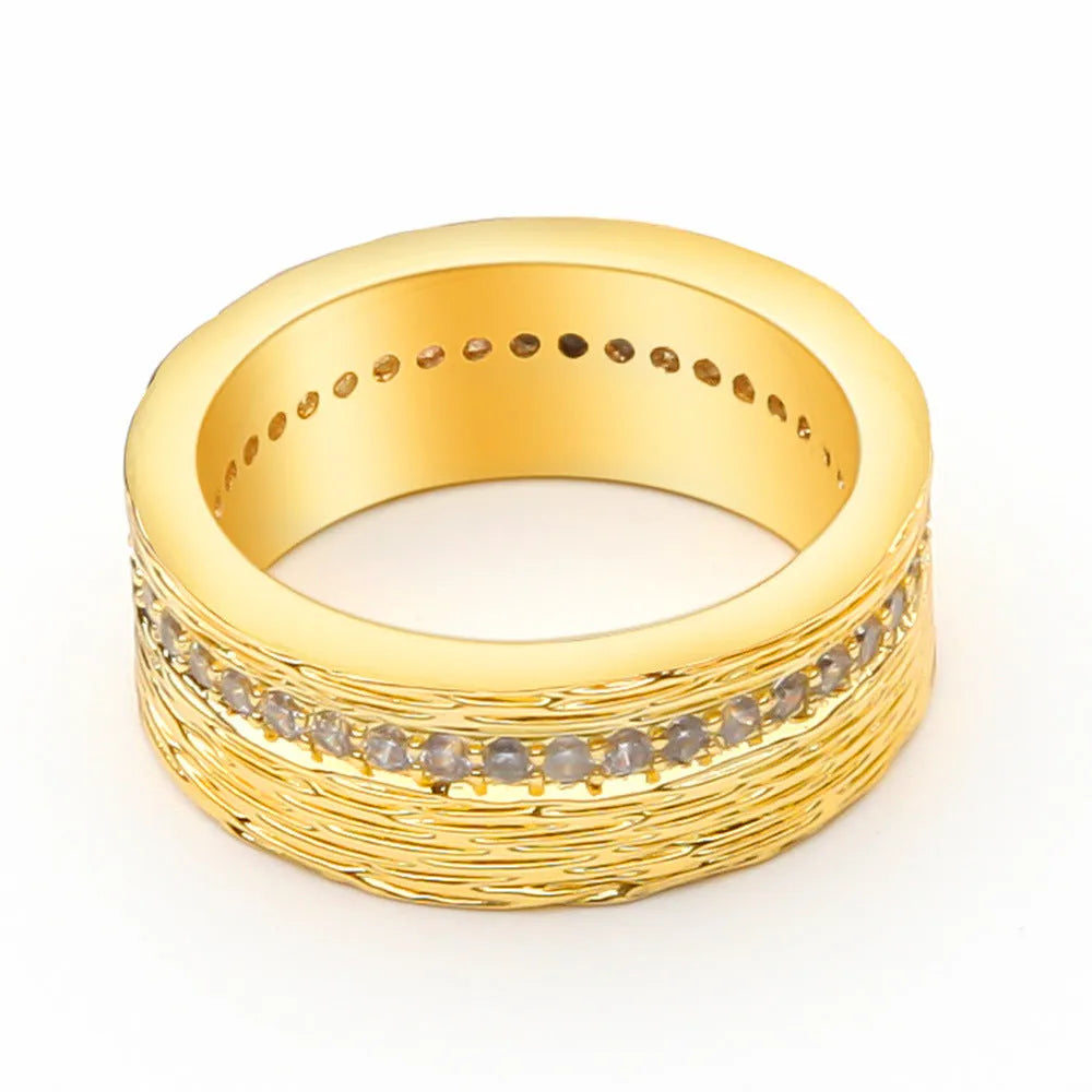 Gold geometric zircon ring for women in copper with electroplated finish