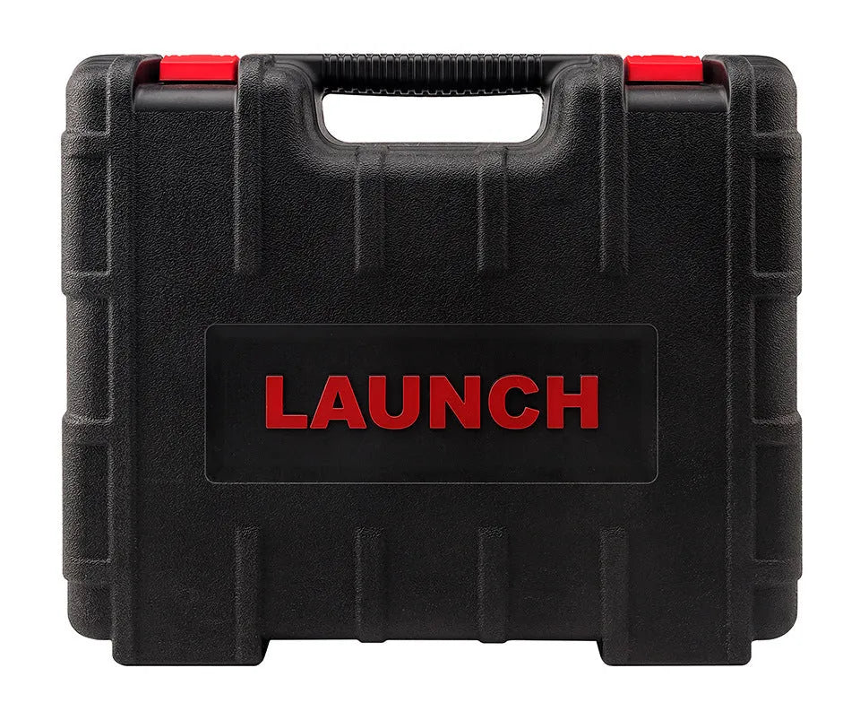 Red car fault decoder with 7 inch IPS touch screen displaying diagnostic data, with Mini USB and power button visible