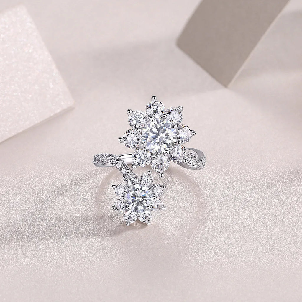 Wedding ring set with 1-carat moissanite in S925 silver platinum plating, gift box packaging