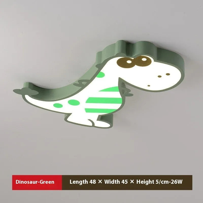 Children's ceiling light with cartoon dinosaur shade and dimmable green or pink light