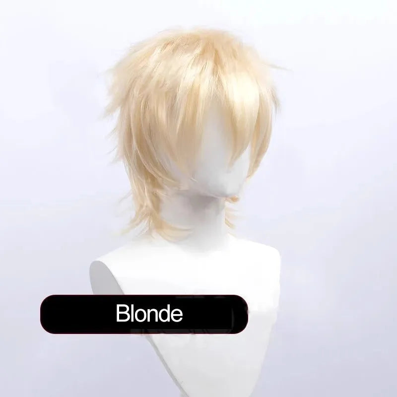 Short cosplay wig for men with lengthened tail and anti-curling mechanism in anime style