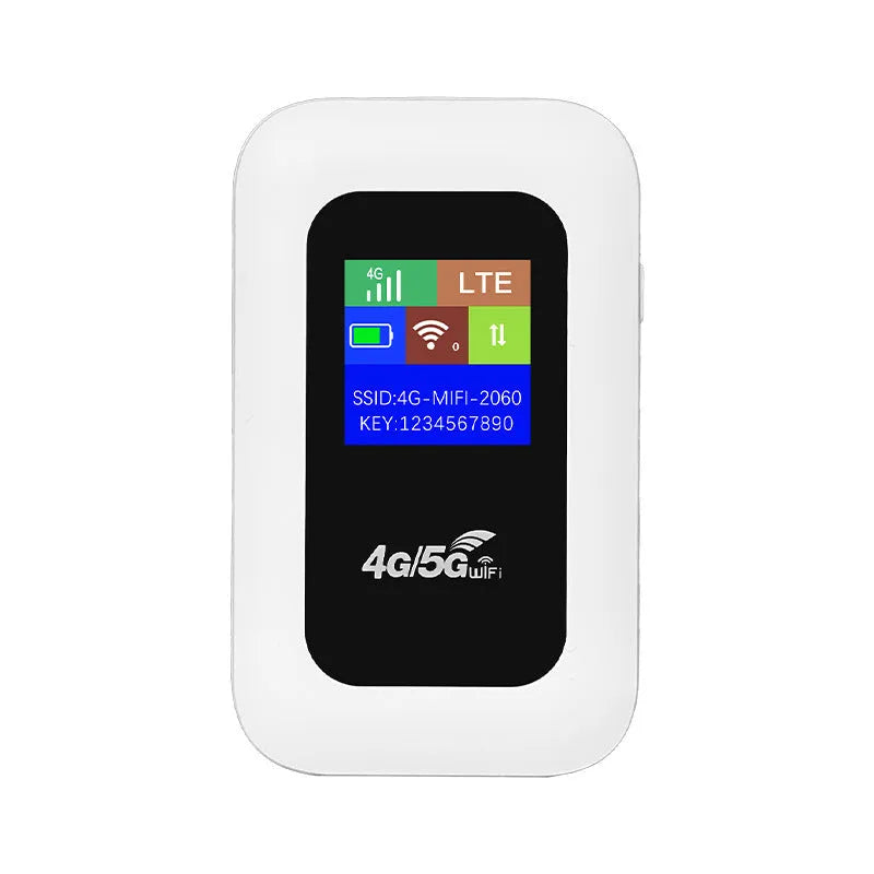 Portable 4G WiFi router measuring 11 x 7.5 x 2.8 cm with SIM slot and LED indicators