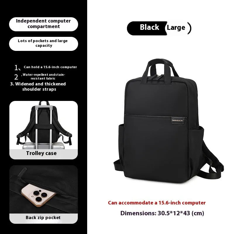 Women's canvas travel backpack showing organisational compartments and breathable design in apricot colour
