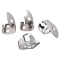Set of 4 metal guitar finger picks arranged on a dark surface