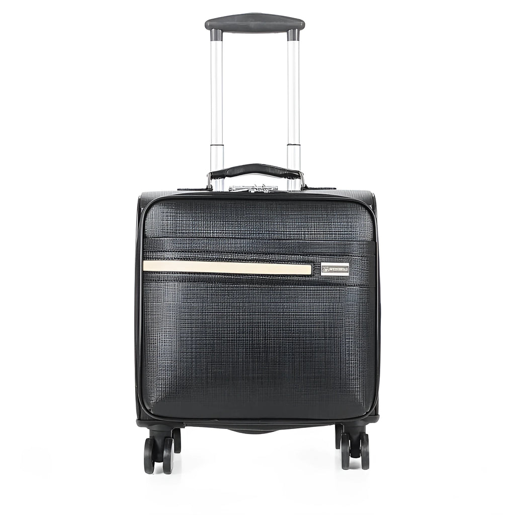 Black PU leather business case with wheels and handle