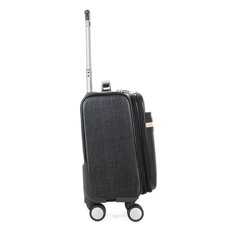 Black PU leather business case with wheels and handle