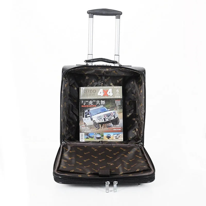 Black PU leather business case with wheels and handle