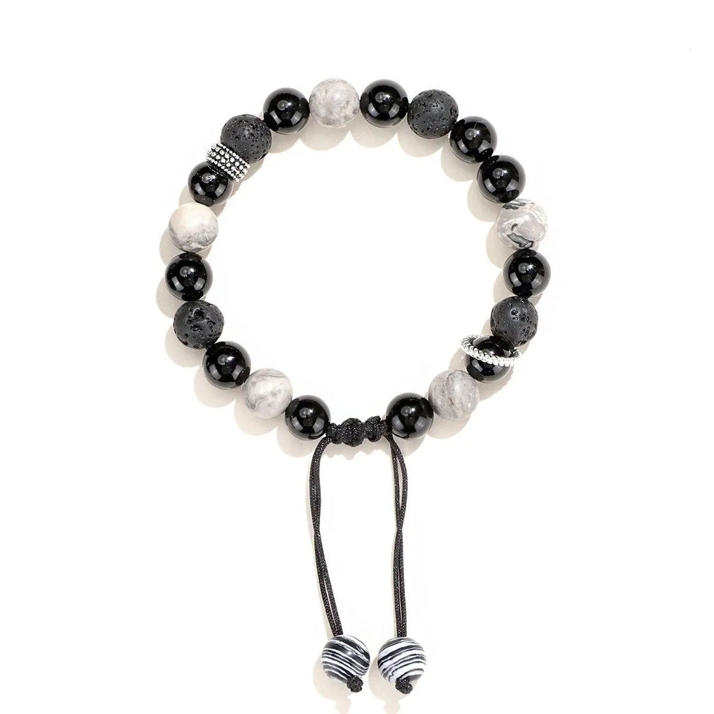 Black agate map stone volcanic bracelet with diamond-shaped stone in New Chinese style design