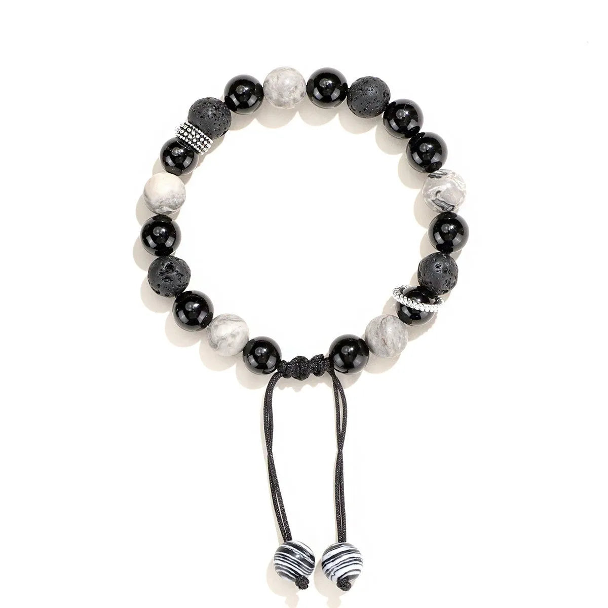 Black agate map stone volcanic bracelet with diamond-shaped stone in New Chinese style design