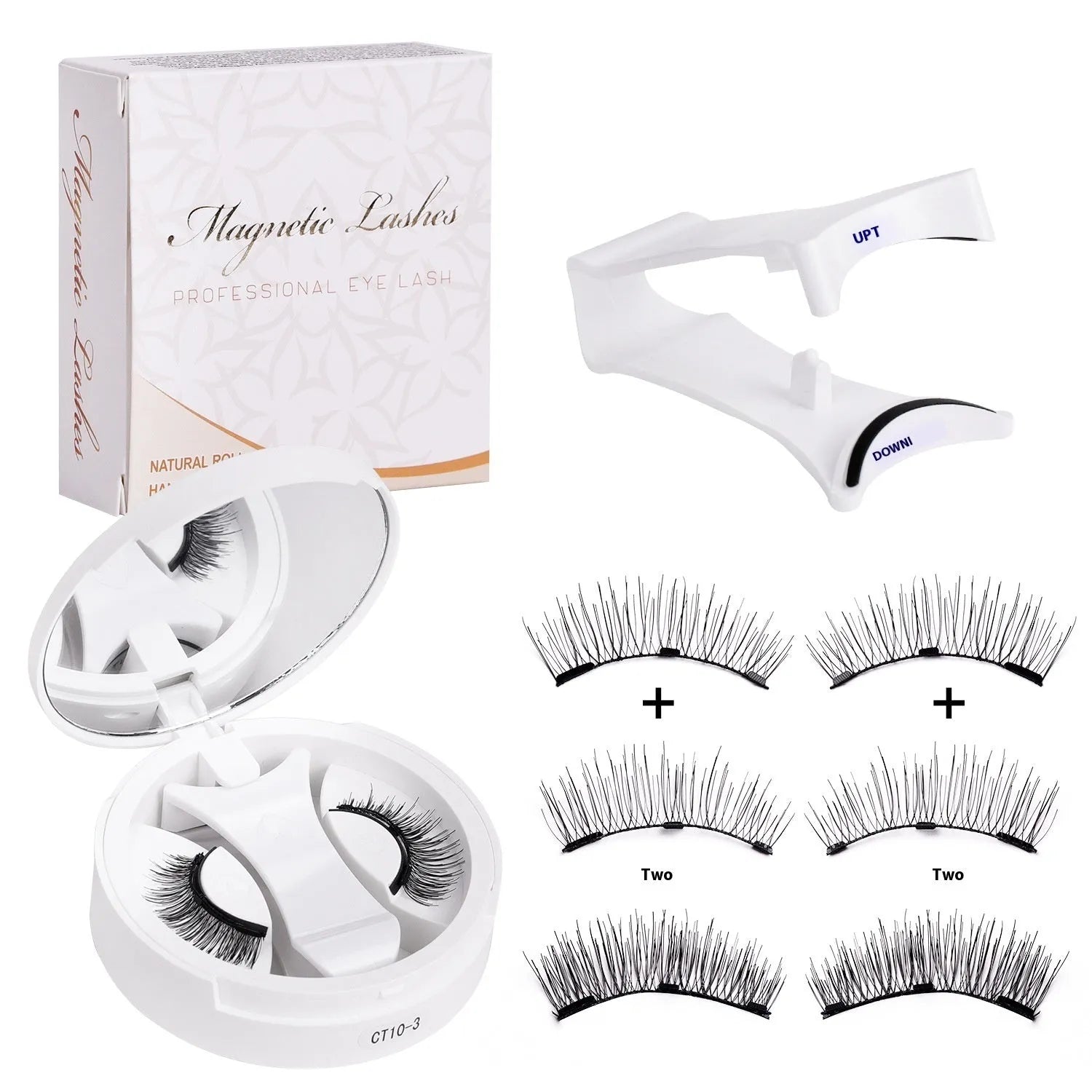 Magnetic false eyelashes inside a portable integrated soap holder case.