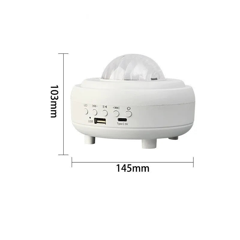 Galaxy star projector night light showing starry sky projection with Bluetooth speaker