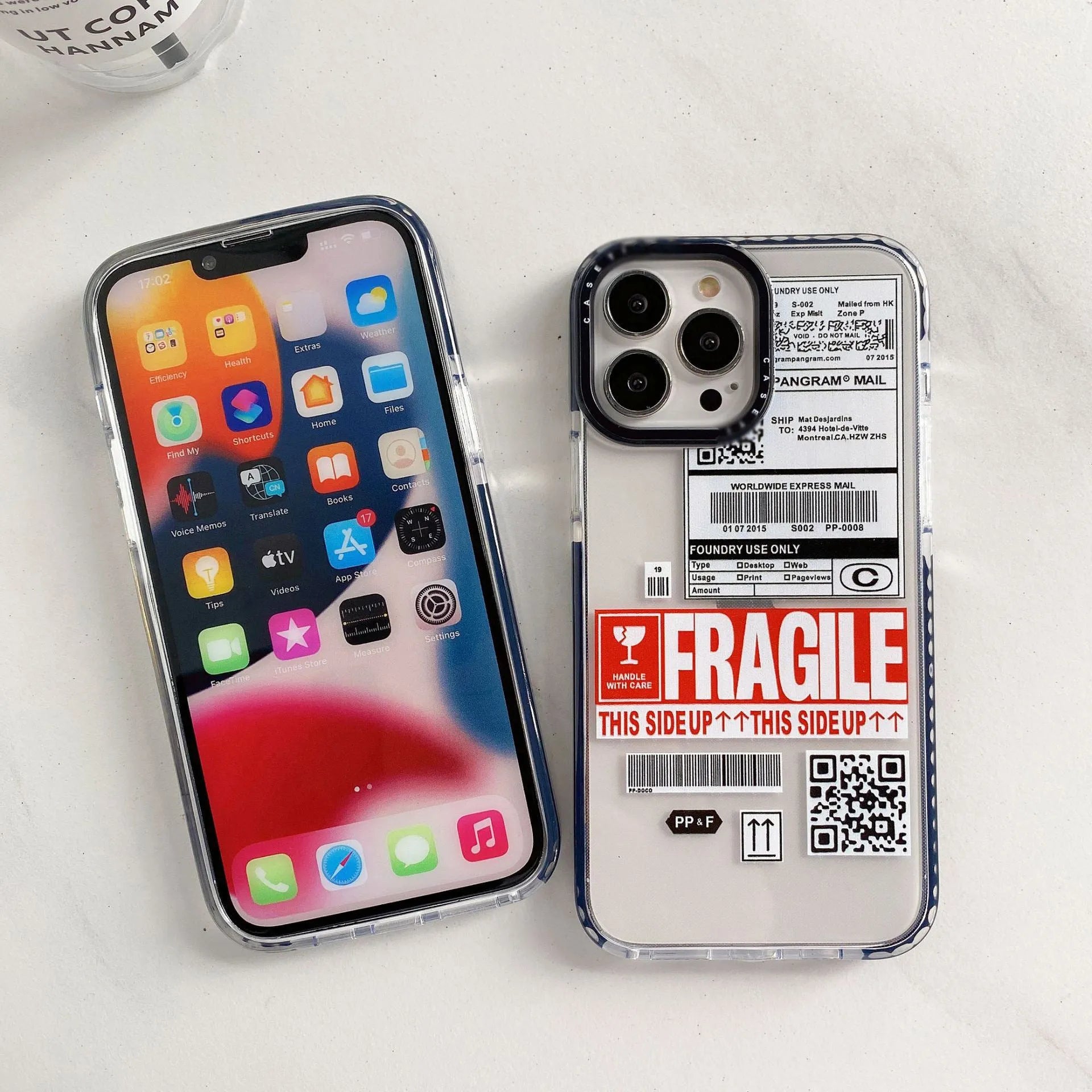 Transparent TPU phone case with travel ticket label coloured painting design for Apple iPhone