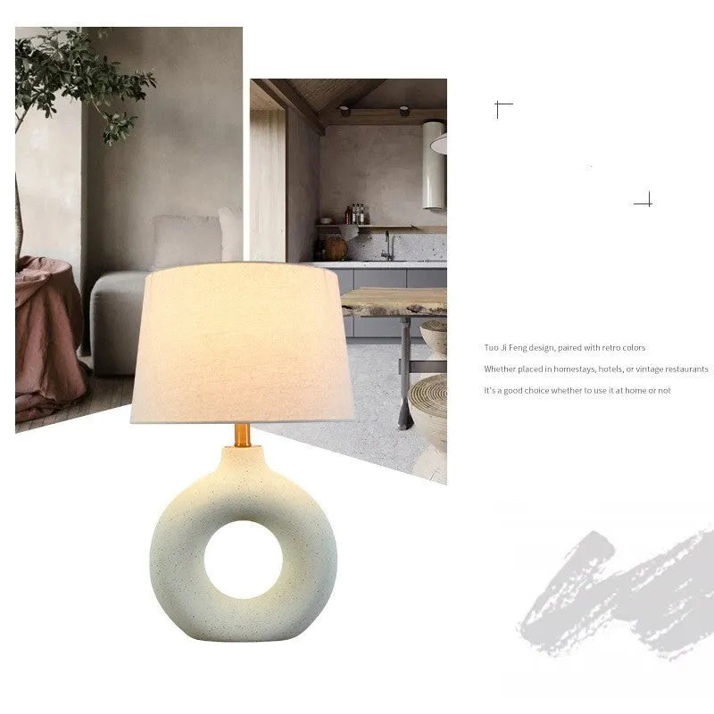 Japanese style pottery pot table lamp with button switch in white or black finish