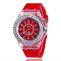 Women's luminous quartz watch with round 43mm alloy case and silicone strap in multiple colours