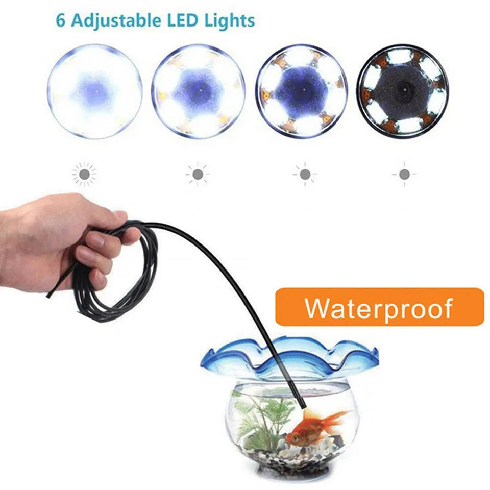 Android USB Type-C industrial endoscope with waterproof probe, side mirror, hook, and magnet accessories