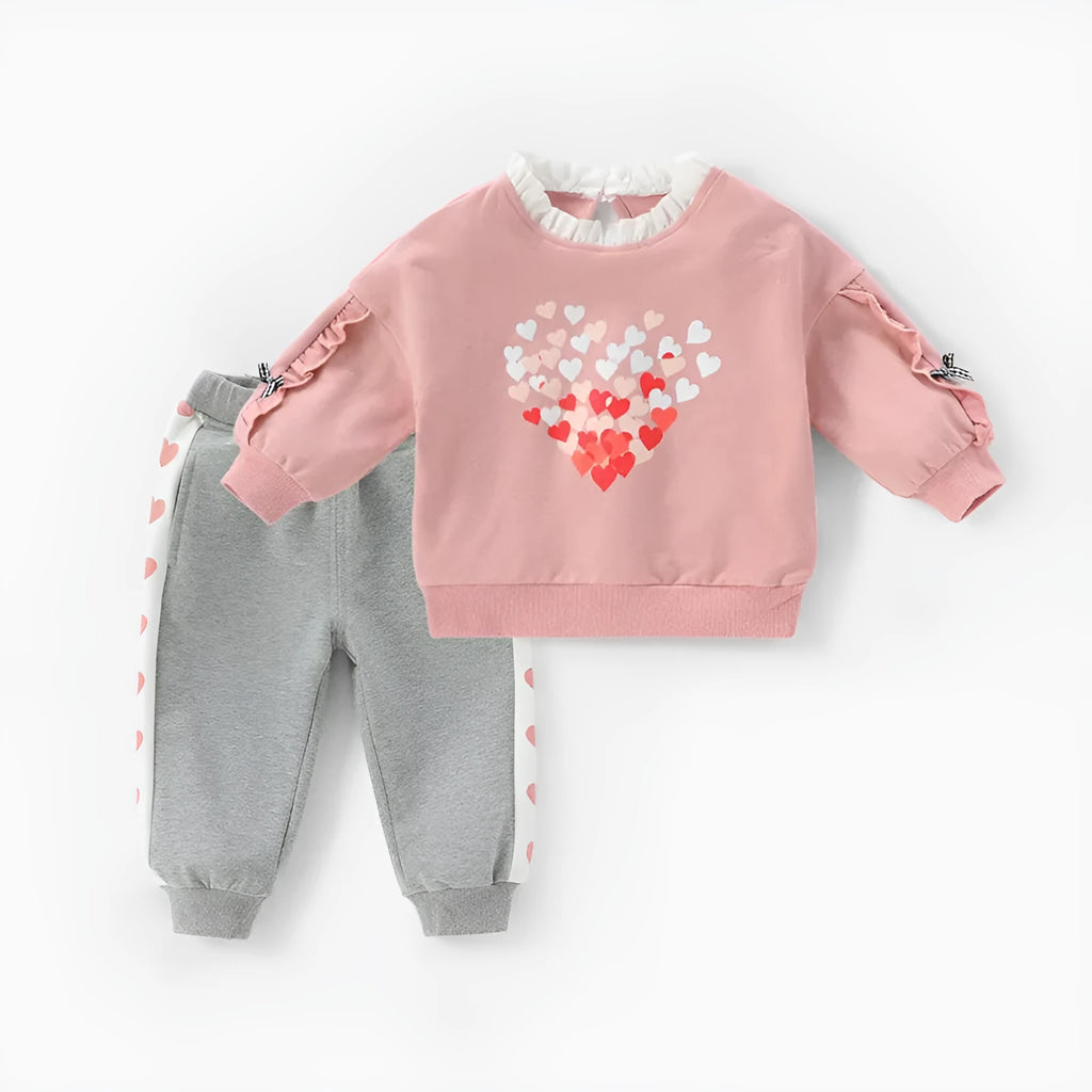 Baby girl cotton autumn suit long sleeve pullover trousers plain Duo Duo Love Suit colour 95% cotton 80-120cm
