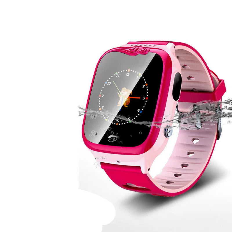 Children's smart phone watch with pink or blue silicone strap and touch screen display