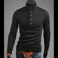 Men's turtleneck buttons sweater pullover long sleeve loose fit twisted flower craft in black