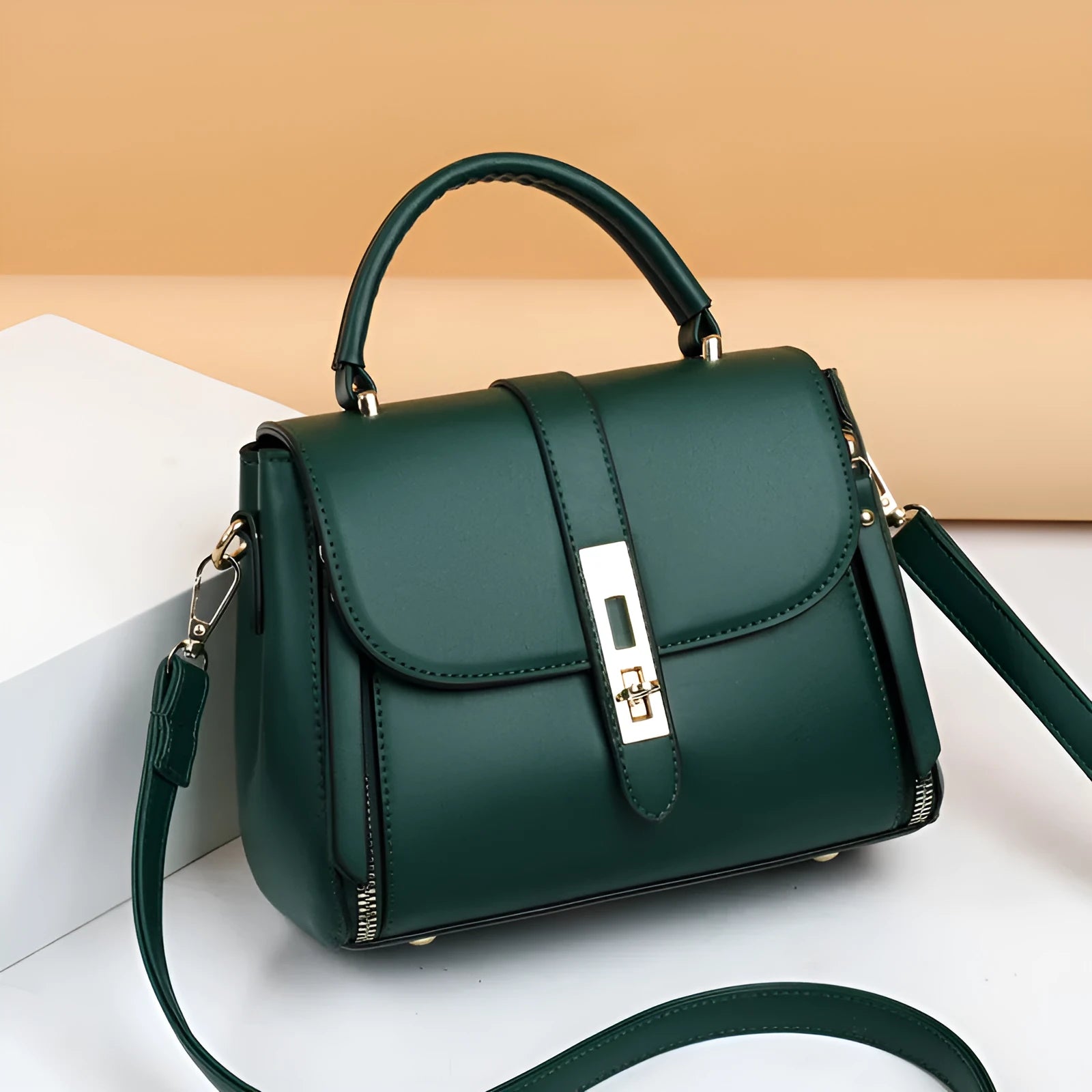 Women's soft PU leather messenger shoulder bag in square vertical design measuring 21x11x16cm