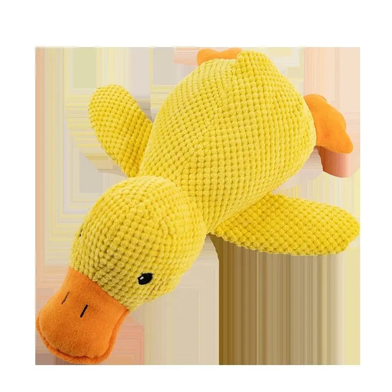 Yellow pet plush duck toy with squeaker for dogs, three sizes available L M S