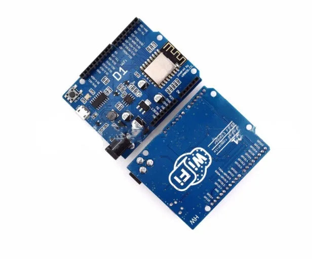 ESP-8266EX WiFi development board with Arduino compatibility and onboard power supply.