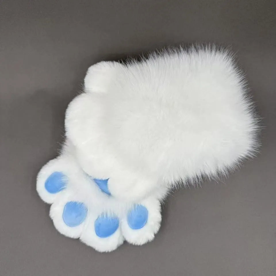 Colourful animal claw design cosplay gloves showing detailed fingers and bright colour pads on nylon material