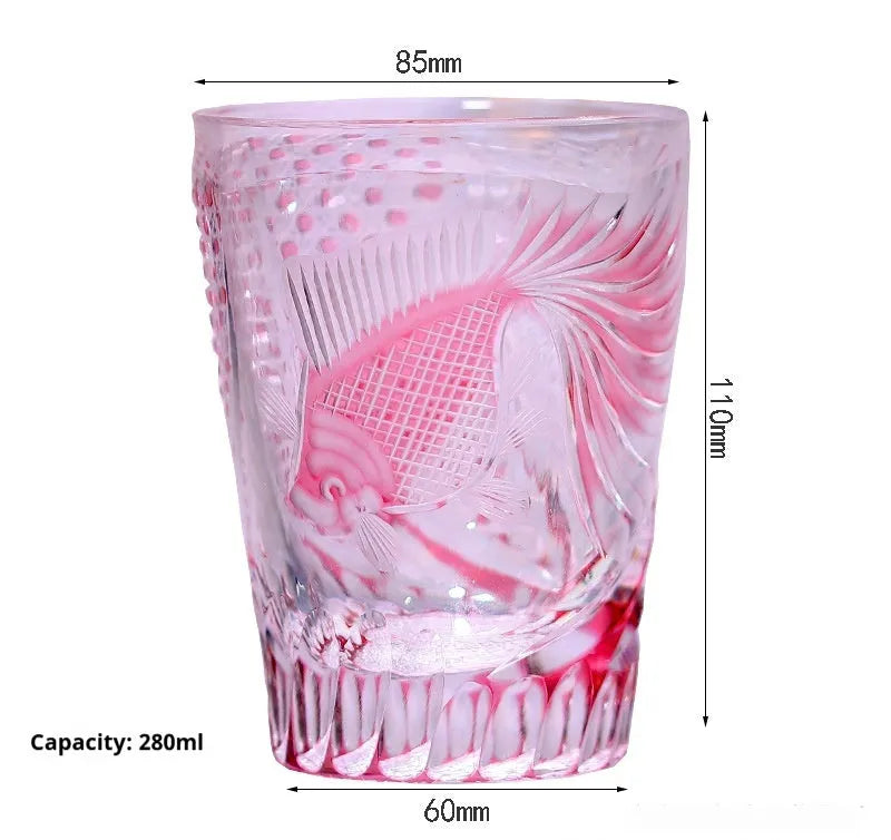 Hand-carved crystal glass whiskey cup retro Jianghu style with wooden box, single cup