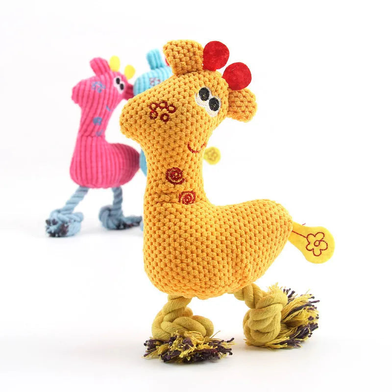 Blue deer-shaped plush dog toy with corn kernel texture