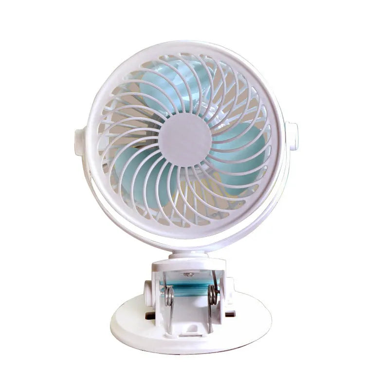USB quiet desk fan with clip or floor stand options measuring 19×15×10cm