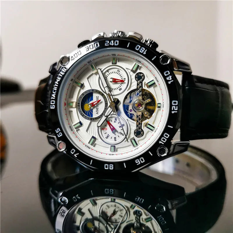 Men's automatic mechanical watch with 12mm case thickness in multiple colour configurations