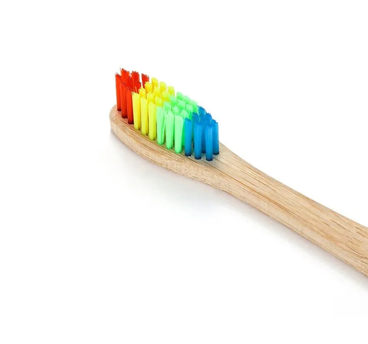 Rainbow bamboo toothbrush with natural biodegradable handle in assorted colours