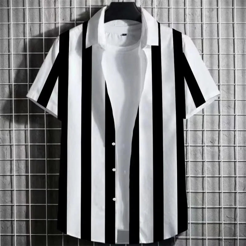 Men's striped linen T-shirt with 3D printed design in multiple colour options