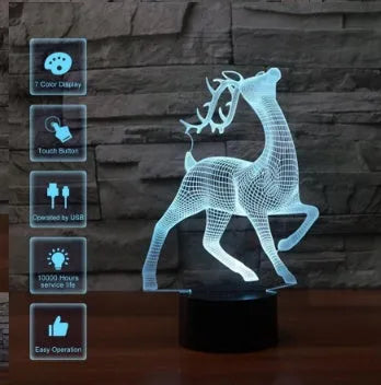 Deer 3D 7-color touch control LED night illusion light with remote control and USB cable