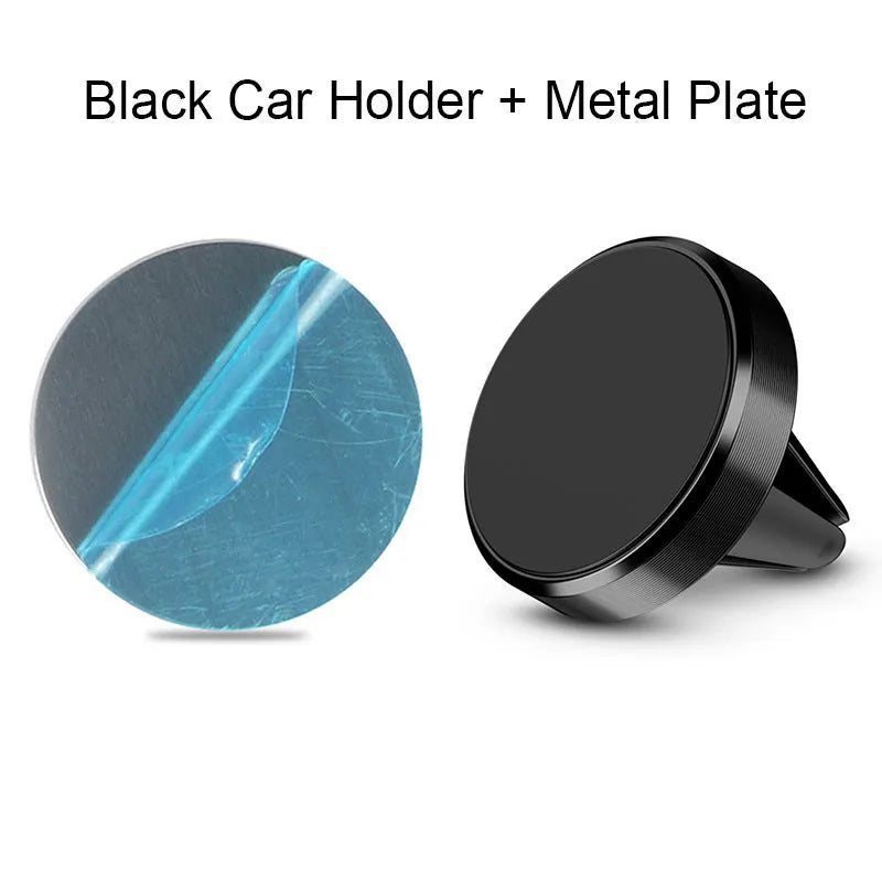 Aluminium alloy magnetic car phone holder in black, gold, and silver colours
