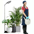Base dual-purpose floor plant growth lamp with white aluminium housing, telescopic rod, and full spectrum LED beads for indoor plants
