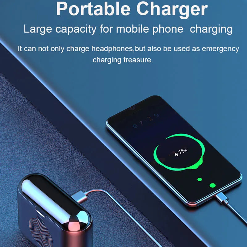 F9 5.0 black wireless Bluetooth headset with charging case, in-ear design