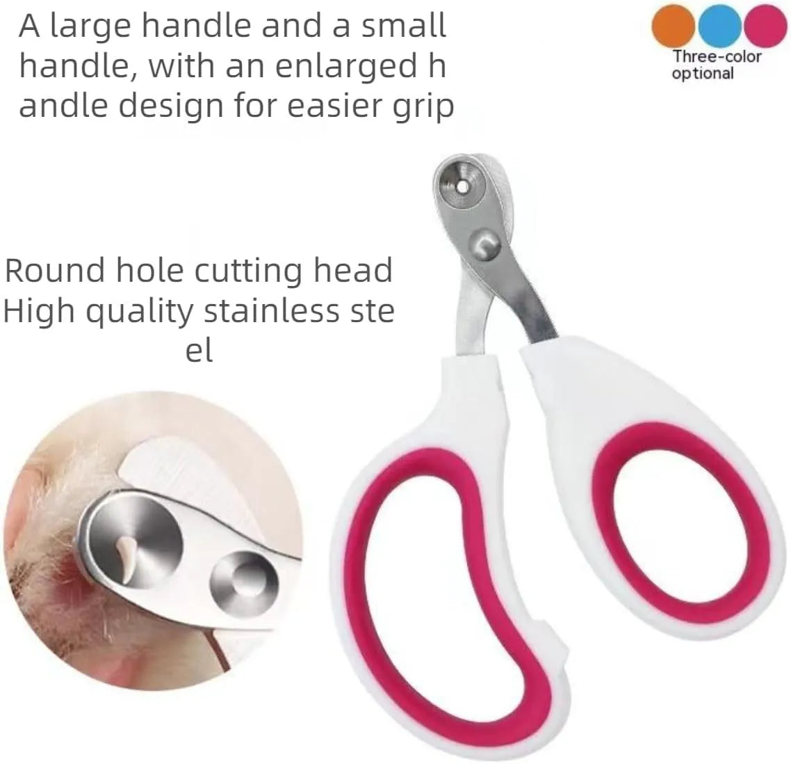 Blue professional cat nail clippers with circular safety hole and cushioned non-slip handles.