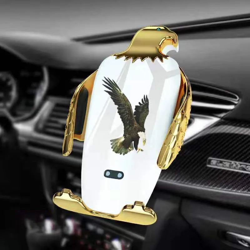 Wireless charging car phone holder with suction cup mount in black and gold colours