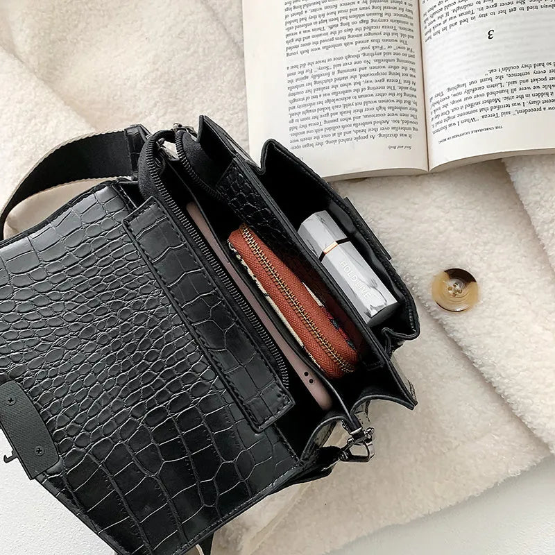 Vintage PU leather crossbody bag showing black, dark brown, khaki and red colour options