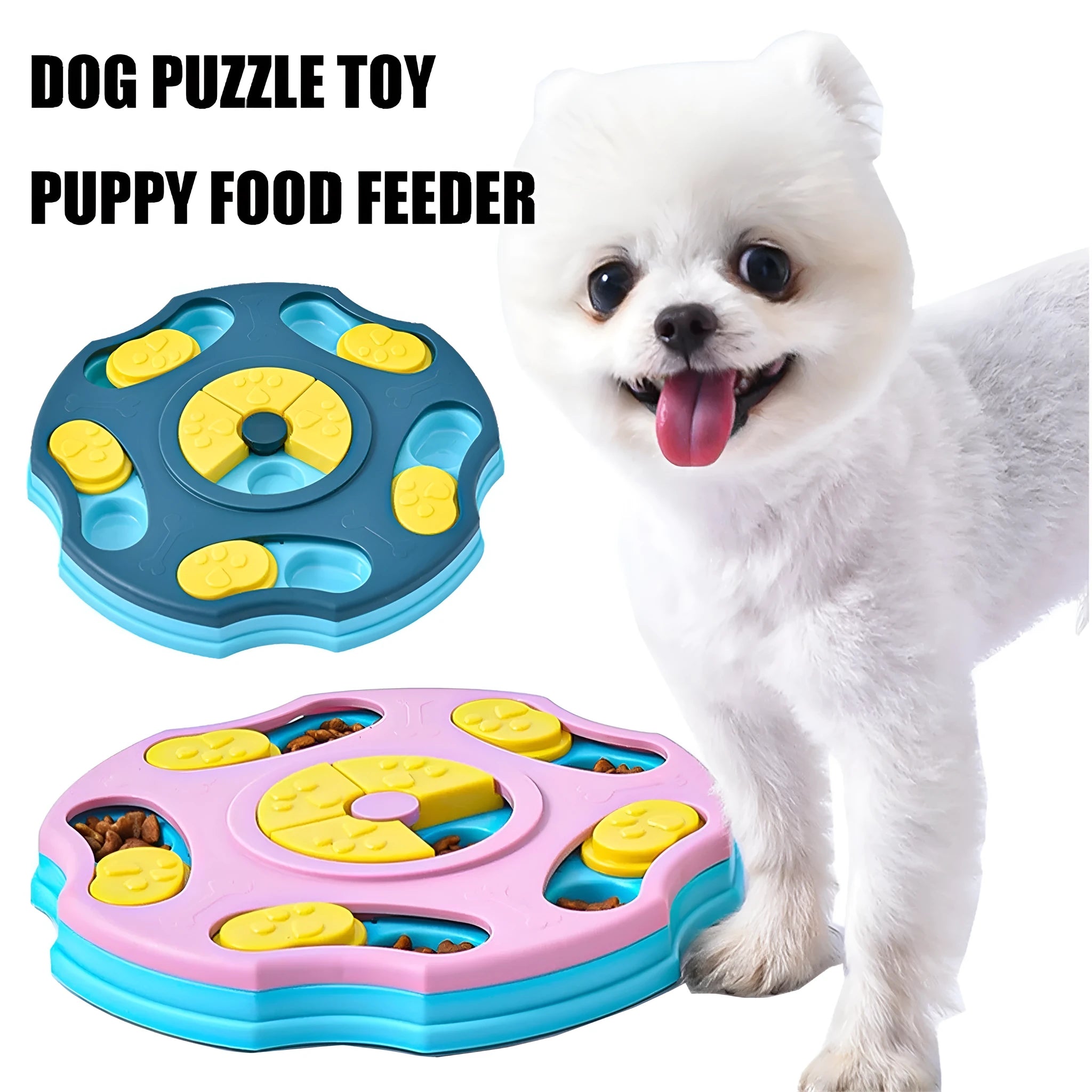 Blue interactive dog puzzle food feeder toy for aggressive chewers with food compartments