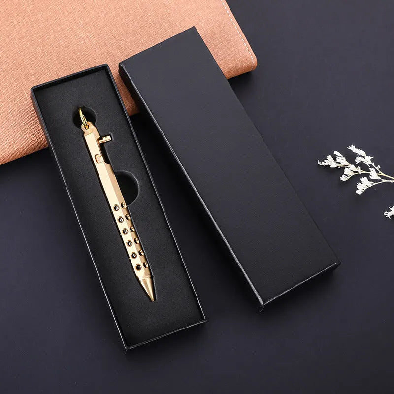Brass hexagonal retro rollerball pen with 6-angle barrel design and 0.5mm writing tip
