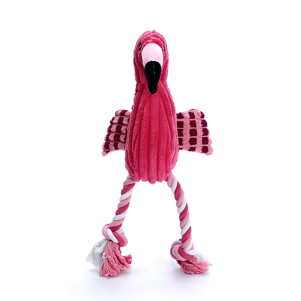 Pink corduroy animal-shaped squeaky plush dog toy for small and large dogs