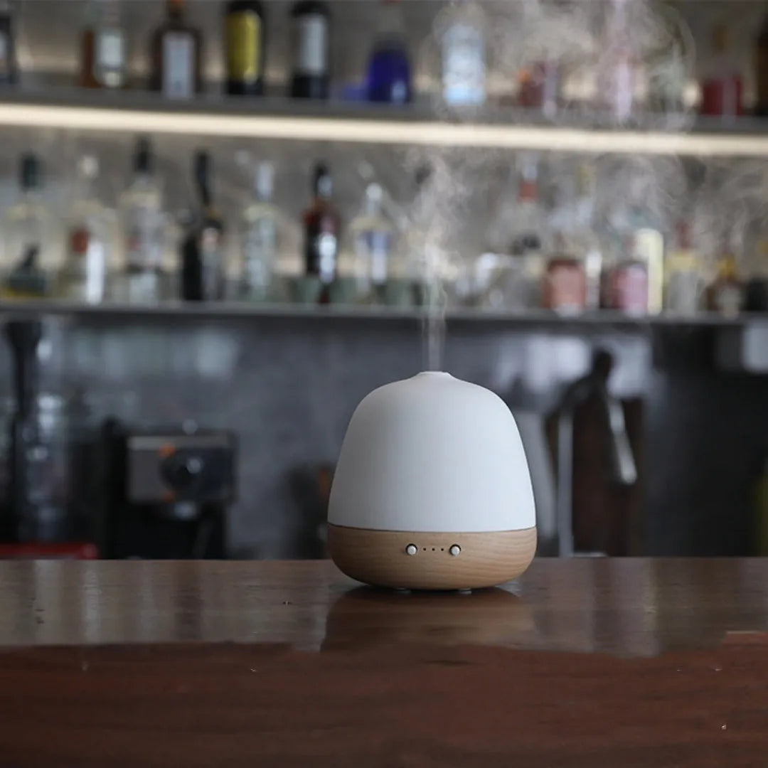 White ceramic ultrasonic essential oil humidifier with 180ml tank and single fog outlet