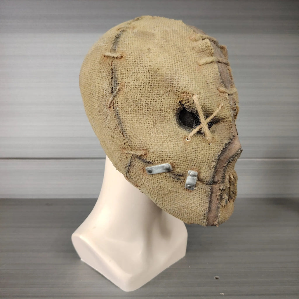 Latex scar skull horror mask head cover shown, a full-head covering with skull details and scarring.