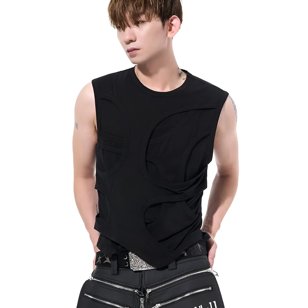Men's solid colour lyocell vest tank top with round neck collar in black or grey colour
