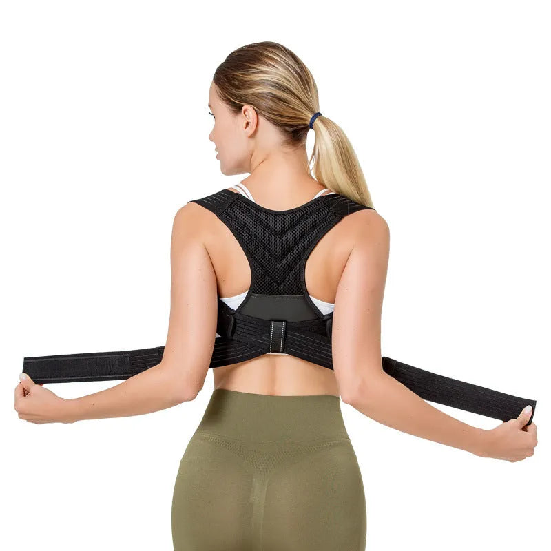 Black adjustable posture correction belt for sports activities in four sizes