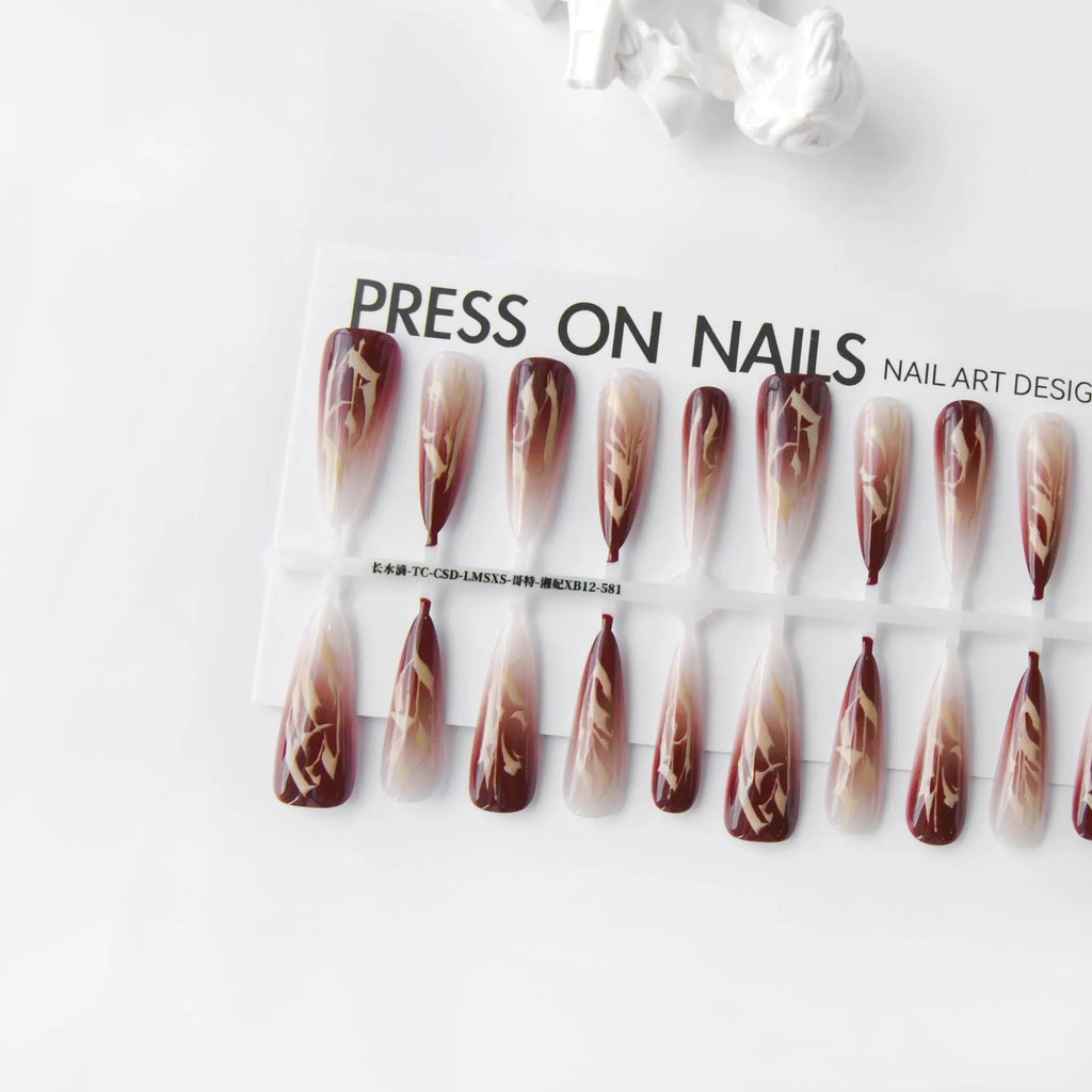 Retro Gothic long water drop frosted nail stickers set 40 pieces in Gothic-Xiangfei colour on an antique style background